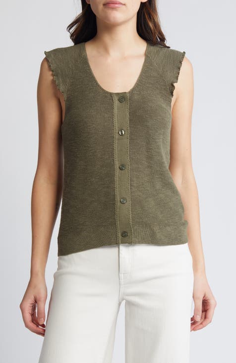 Sleeveless Cotton & Linen Cardigan