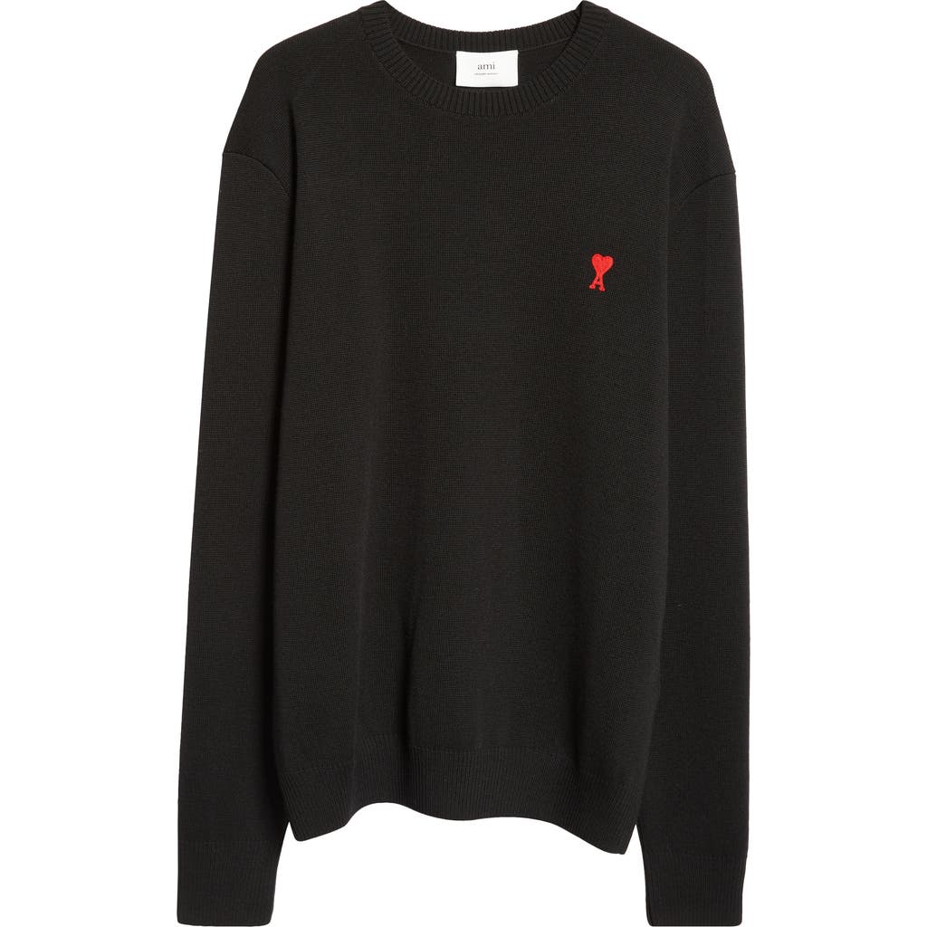 Shop Ami Alexandre Mattiussi Ami Paris Ami De Coeur Wool Crewneck Sweater In Black