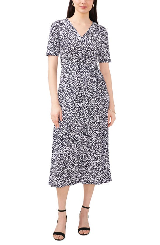 Chaus Floral Belted V-neck Midi Dress In Navy/ White