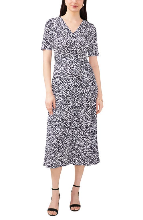 Shop Chaus Floral Belted V-neck Midi Dress In Navy/white