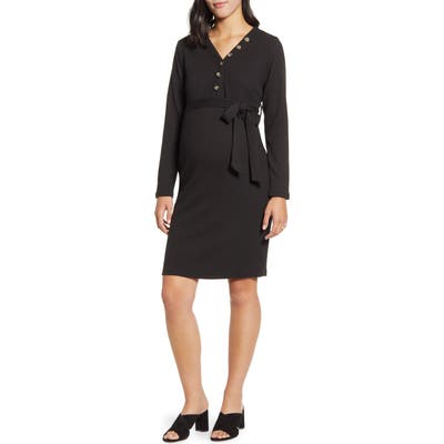 Angel Maternity Long Sleeve Maternity Sweater Dress, Black