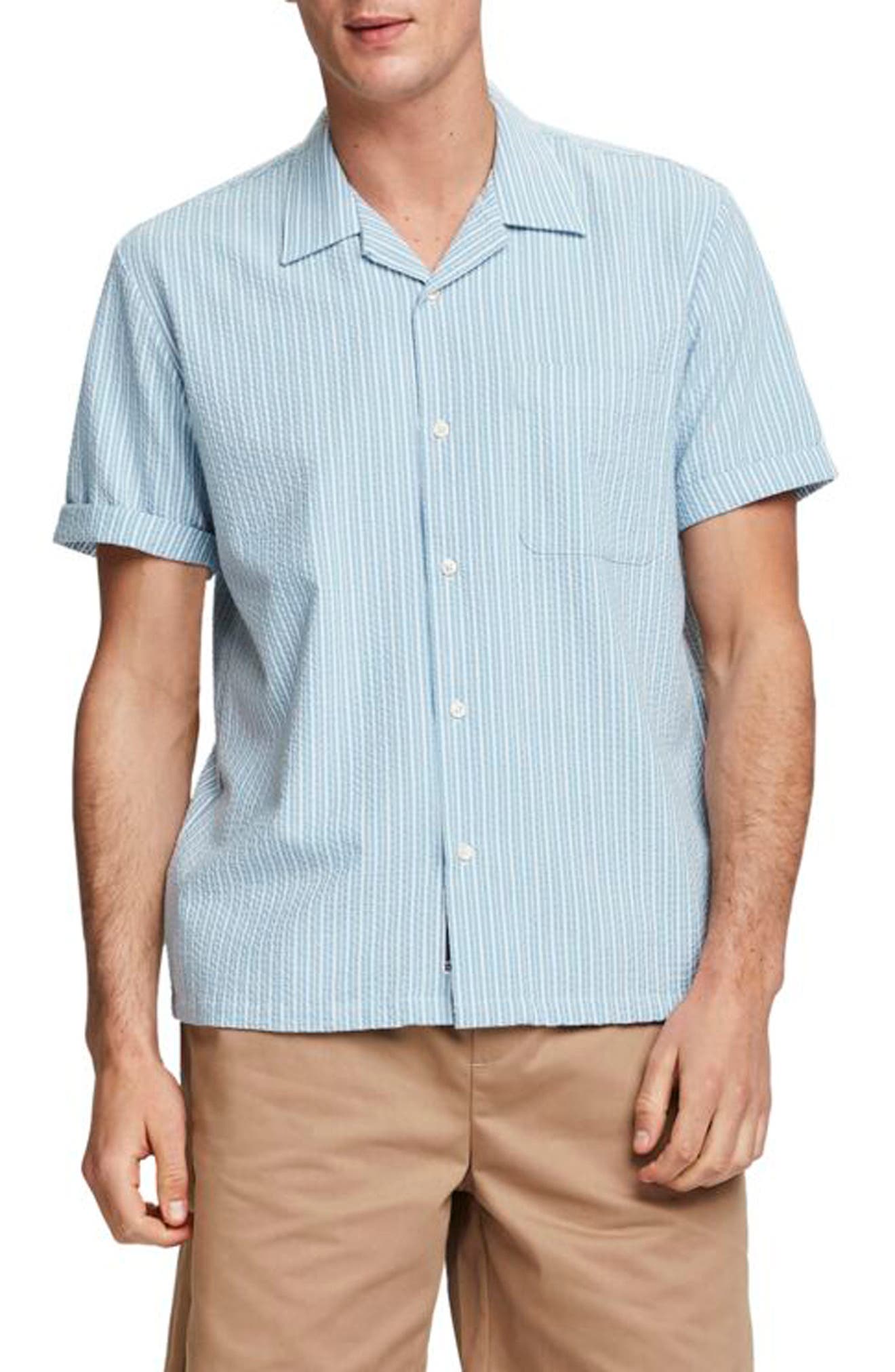 Scotch & Soda Striped Seersucker Short Sleeve Hawaii Fit Shirt In 0217-combo A