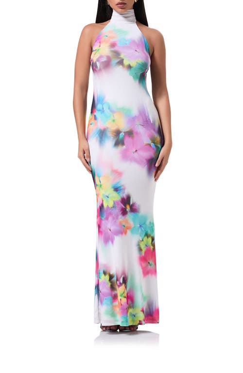 Shop Afrm Arlette Turtleneck Mesh Maxi Dress In Blur Pansy