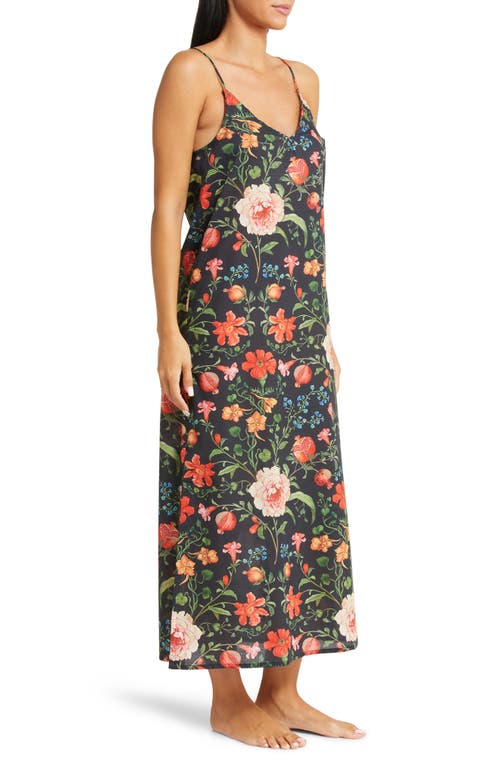 Desmond & Dempsey Floral Cotton Nightgown In Persephone Black
