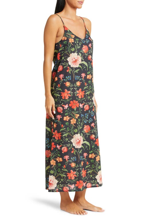 Shop Desmond & Dempsey Floral Cotton Nightgown In Persephone Black