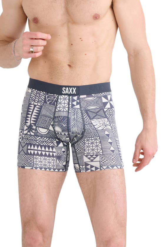 Shop Saxx 2-pack Vibe Super Soft Slim Fit Boxer Briefs In Beachy Woodblocks/ Navy