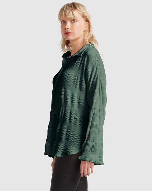 Shop Belle & Bloom Serenade Velvet Plisse Shirt In Dark Teal