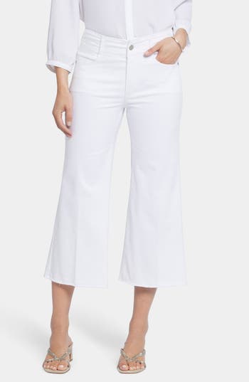 Nydj Brigitte Frayed High Waist Wide Leg Capri Jeans In Optic White