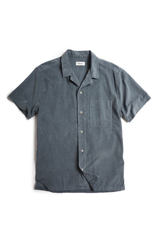 Rowan Zion Cotton Corduroy Short Sleeve Button-up Shirt In Slate