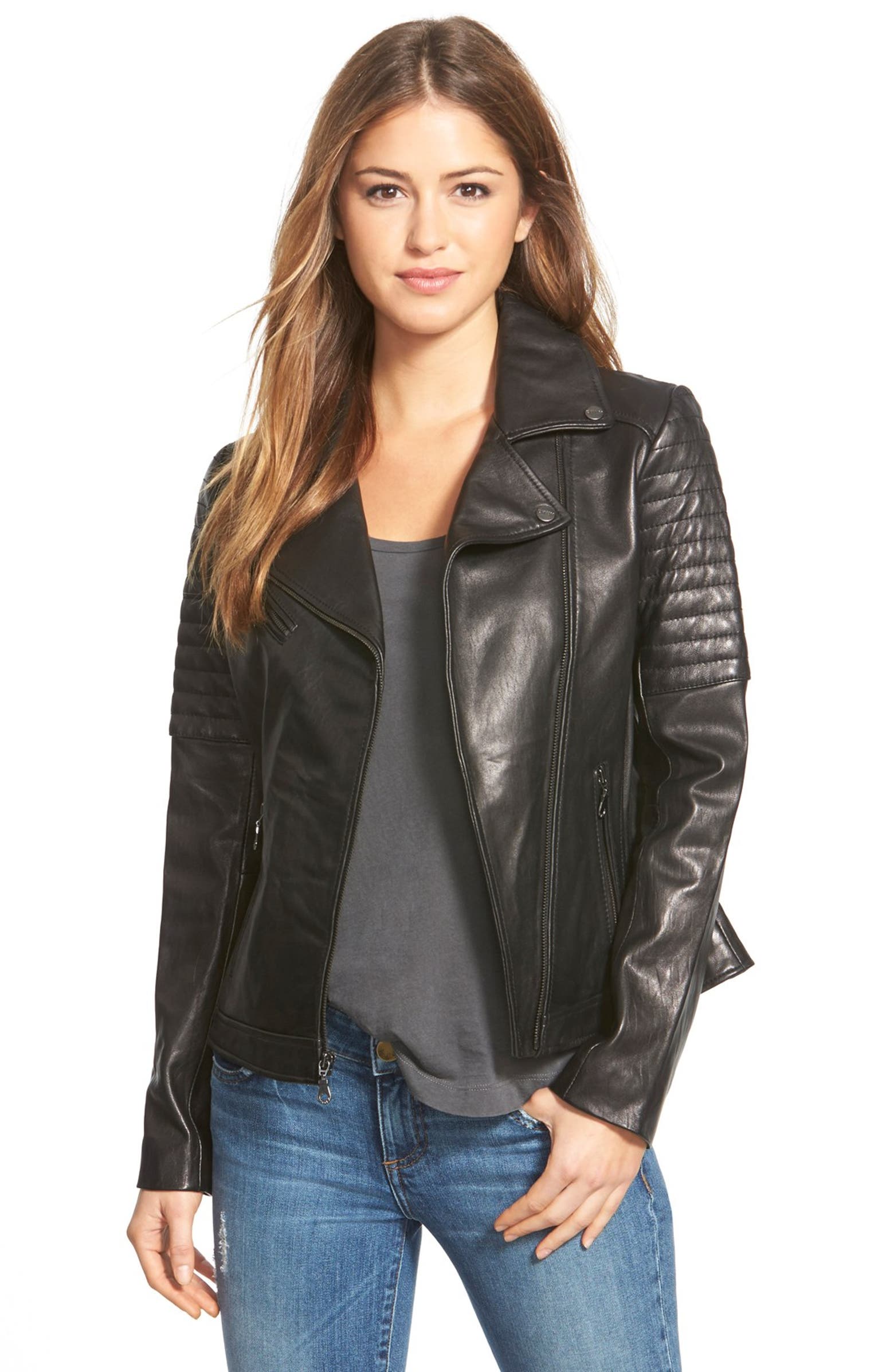 DKNY Asymmetrical Zip Leather Moto Jacket | Nordstrom