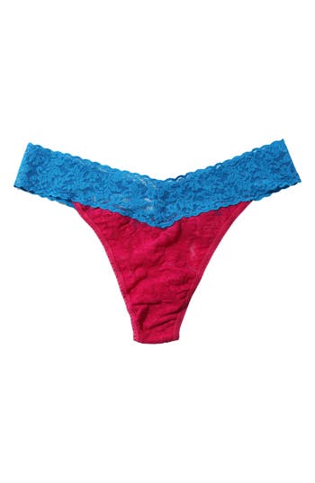 Shop Hanky Panky Colorplay Original Lace Thong In Red/blue