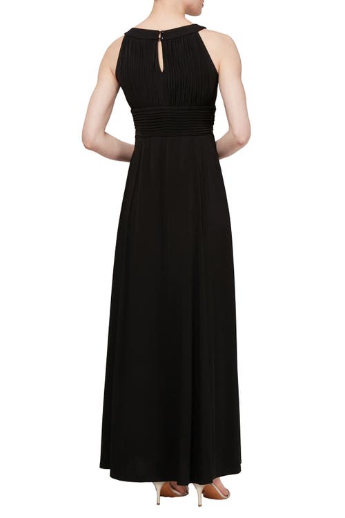 Shop Slny Ruched Waist Keyhole Maxi Dress In Black