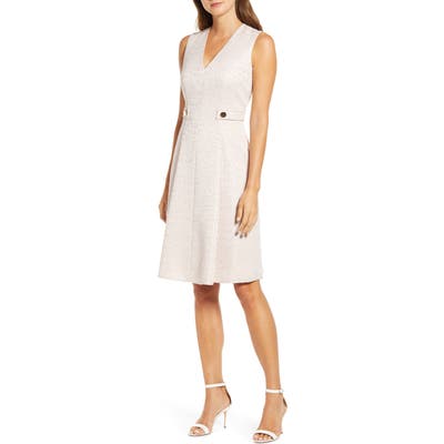 Anne Klein Croc Jacquard Fit & Flare Dress, Pink