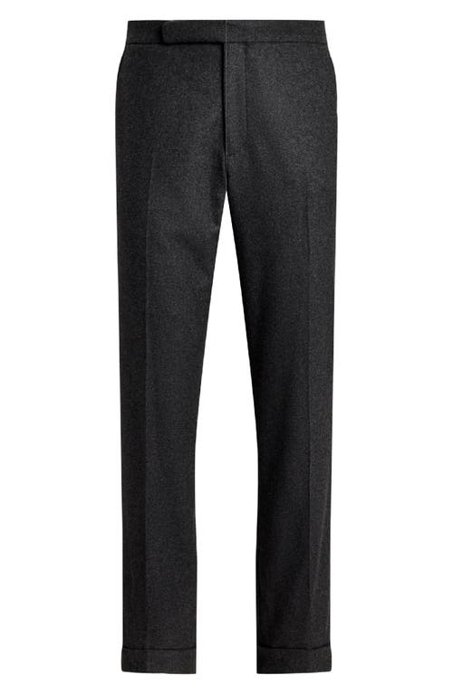 Shop Ralph Lauren Purple Label Flat Front Wool Flannel Trousers In Dark Grey