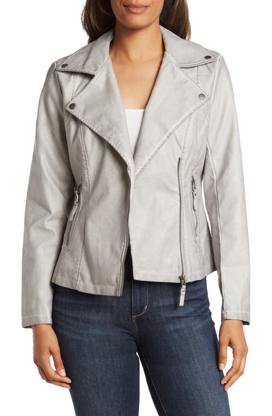 Maxstudio Washed Faux Leather Moto Jacket In Cement