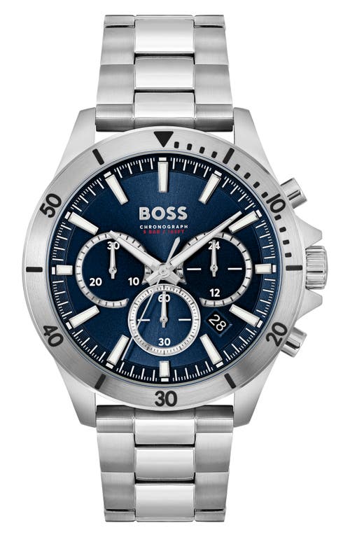 Hugo Boss Men's Chronograph Troper Stainless Steel Bracelet Watch 45mm In Blue