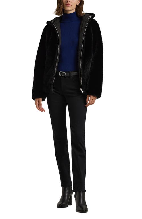 Shop Lauren Ralph Lauren Reversible Faux Fur Quilted Jacket In Black