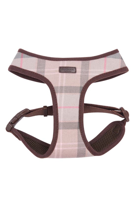 Barbour Tartan Dog Harness In Taupe/ Pink Tartan