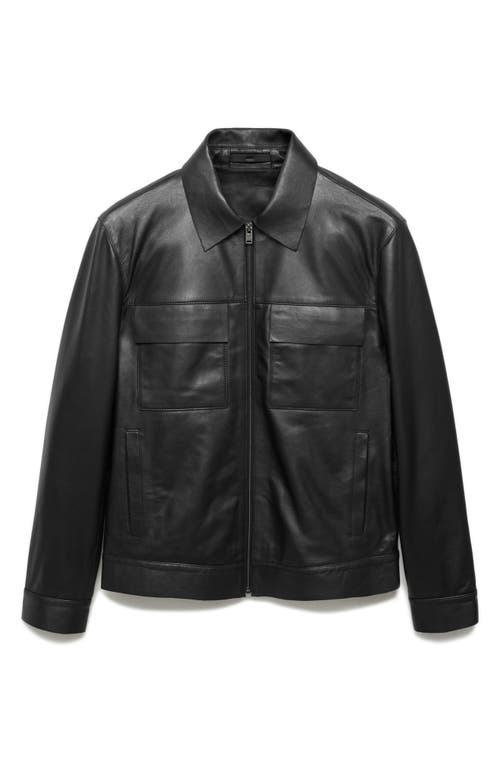 Shop Mango Leather Zip Jacket In Black