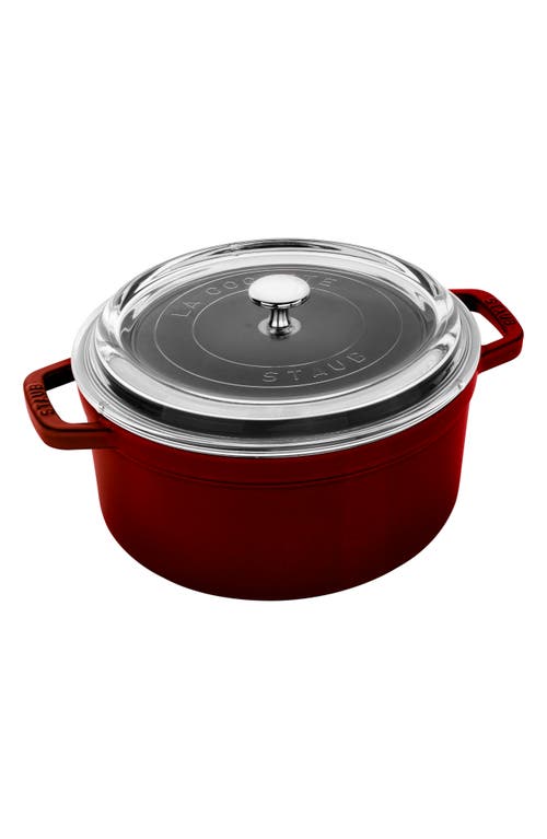 Staub 4-Quart Enameled Cast Iron Dutch Oven with Glass Lid in Grenadine