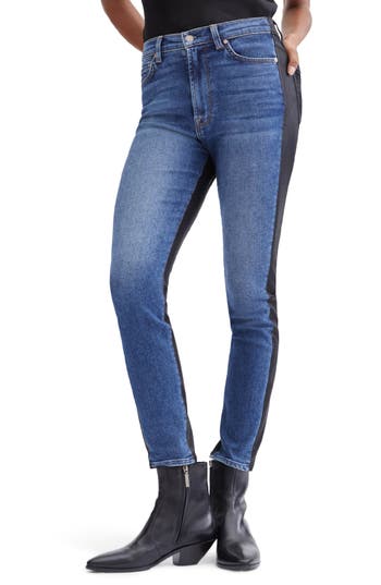 7 For All Mankind Seven Two-tone High Waist Ankle Skinny Jeans In Multi