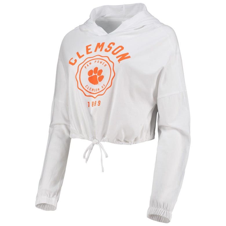 Shop Summit Sportswear White Clemson Tigers Poppy Cinched Cropped Hoodie Long Sleeve T-shirt