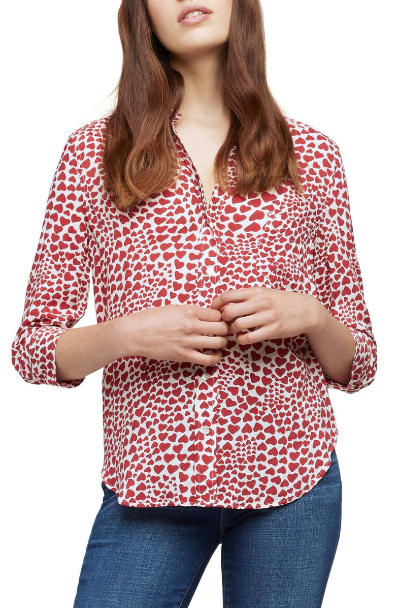 L'AGENCE Ryan Heart Print Blouse, Main, color, ANTIQUE WHITE/ EARTH RED AMOUR
