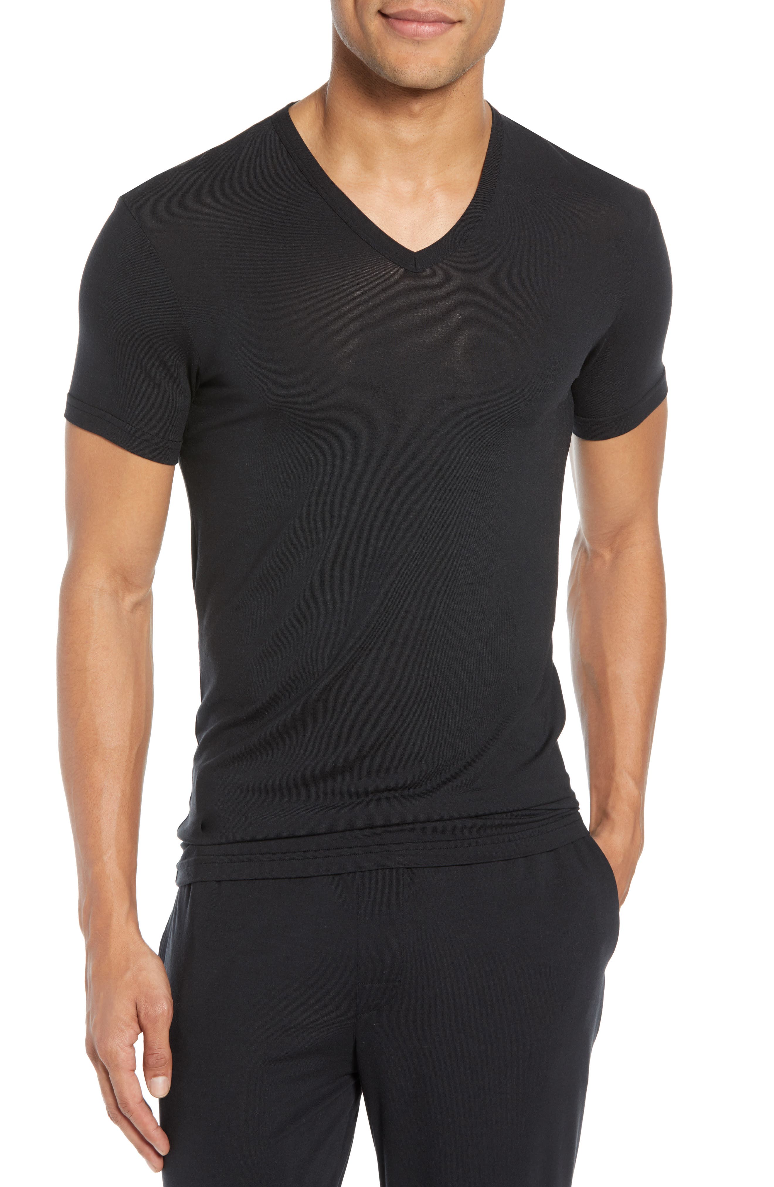 UPC 011531583504 product image for Calvin Klein Ultrasoft Stretch Modal V-Neck T-Shirt in Black at Nordstrom, Size  | upcitemdb.com