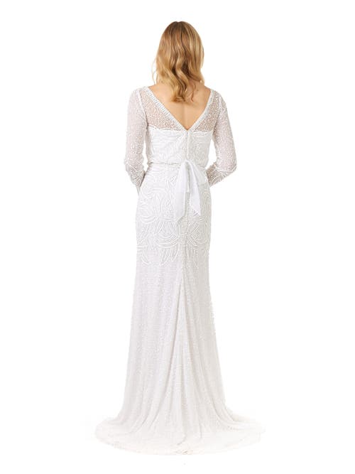 Shop Lara New York Grant Long Sleeve Beaded Wedding Dress In Ivory