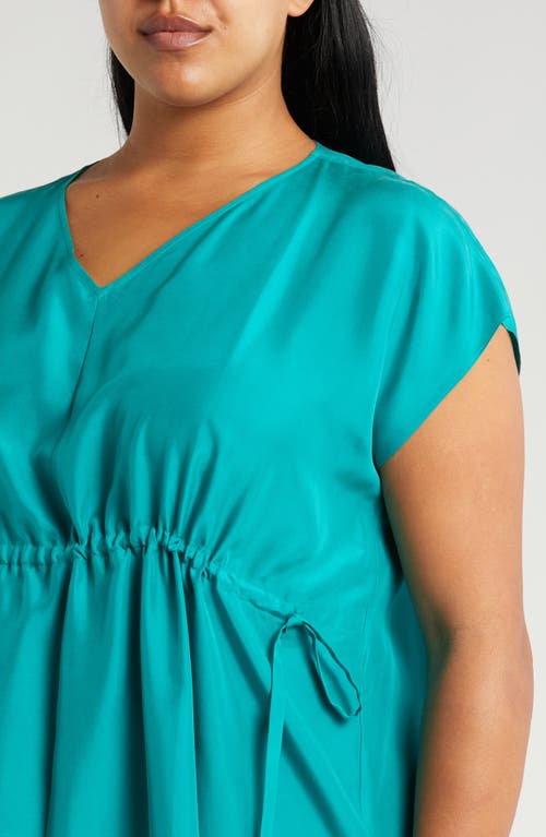 Shop Eileen Fisher Side Tie Silk Midi Dress In Esmeralda