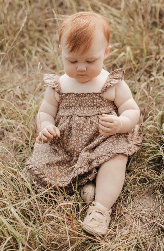 Shop L'ovedbaby Smocked Organic Cotton Dress In Latte Floral