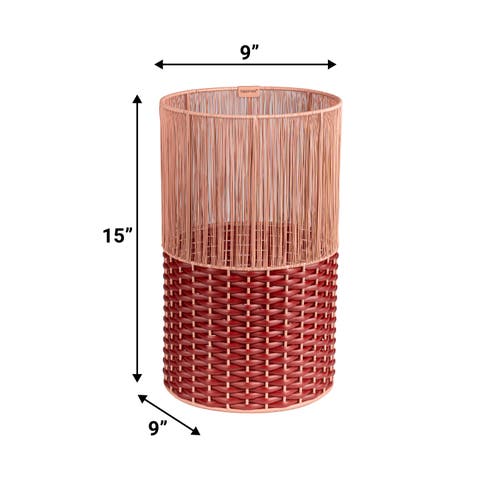 Happimess Harper Modern 4.13-gallon 2-tone Faux Wicker Cylinder Waste Basket, Gray/cream In Pink/red