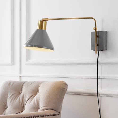 Jonathan Y Max Swing Arm 1-light Modern Midcentury Iron Usb Charging Port Led Sconce In Gray