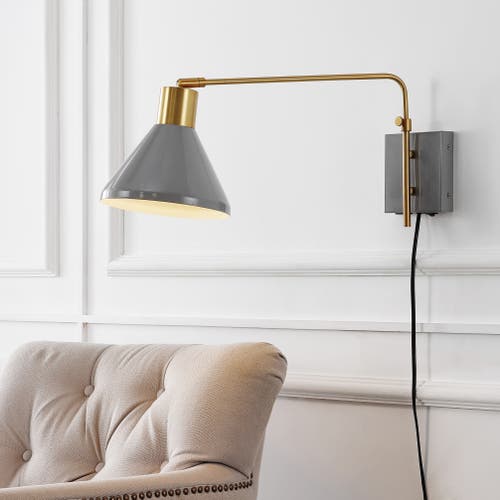 Shop Jonathan Y Max Swing Arm 1-light Modern Midcentury Iron Usb Charging Port Led Sconce In Gray