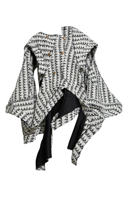 Shop Junya Watanabe Asymmetric Double Breasted Tweed Cape Jacket In White/ Black
