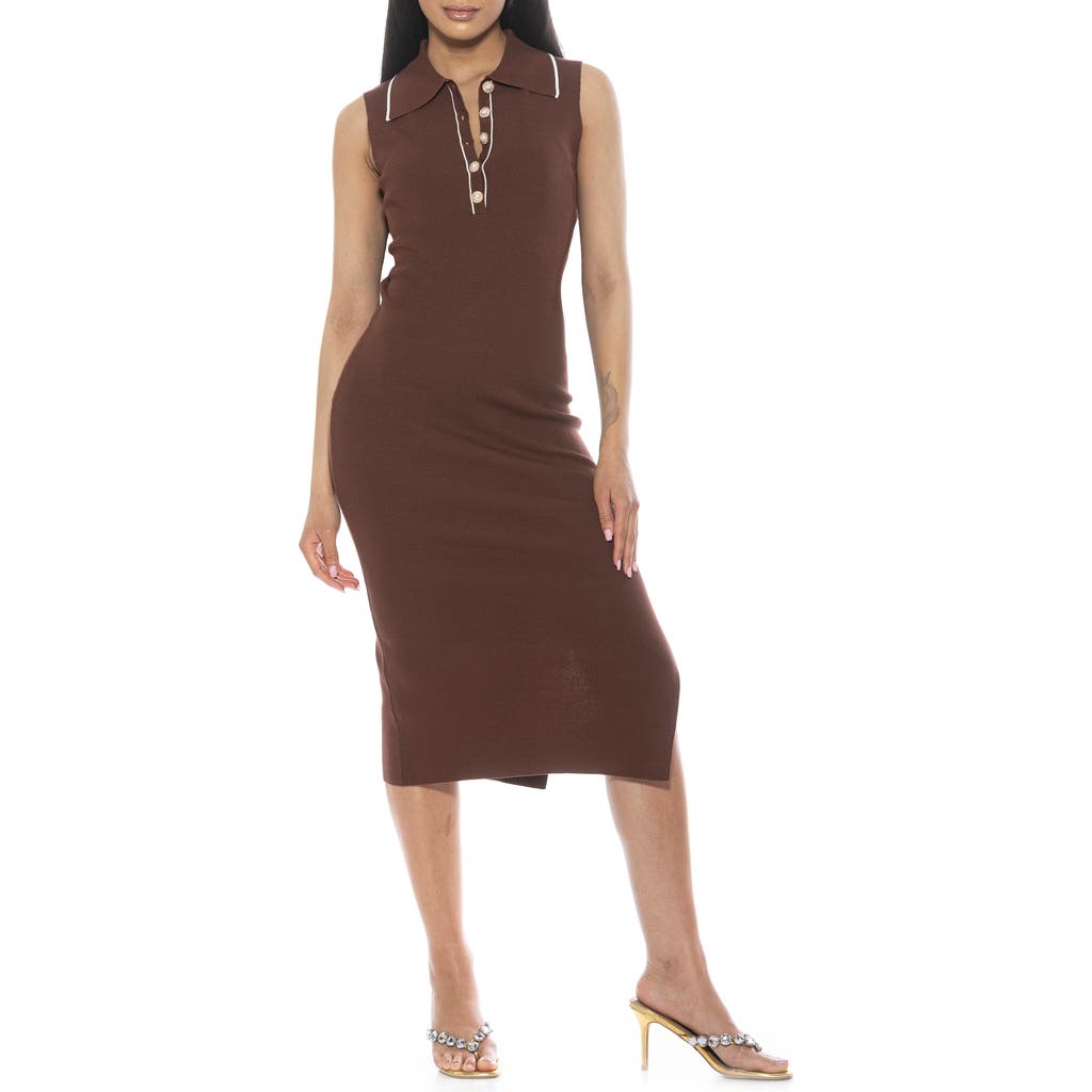 Shop Alexia Admor Myah Imitation Pearl Button Knit Midi Dress In Brown