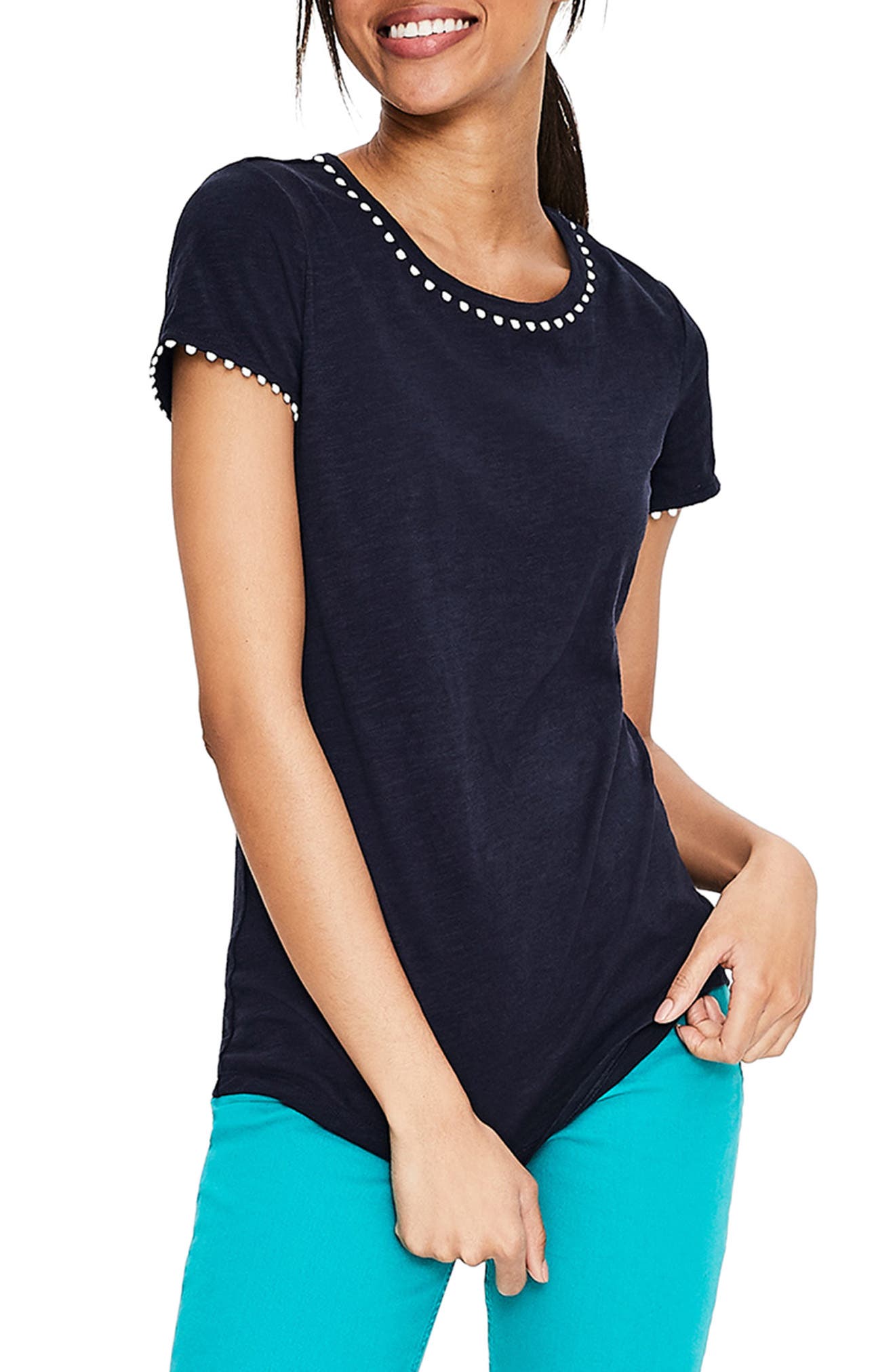 Boden Charlie Embroidery Trim Crewneck Tee