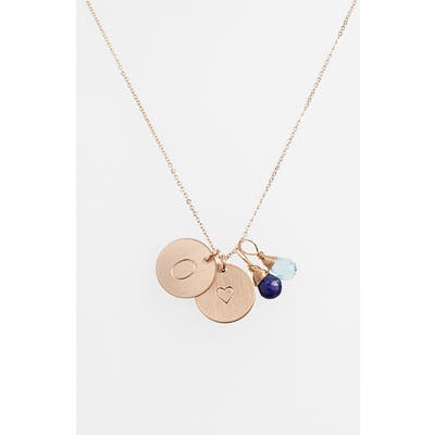 Nashelle Blue Quartz Initial & Heart 14K-Gold Fill Disc Necklace