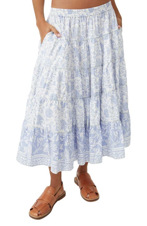 Denim skirt with free people off shoulder floral top #ShopStyle