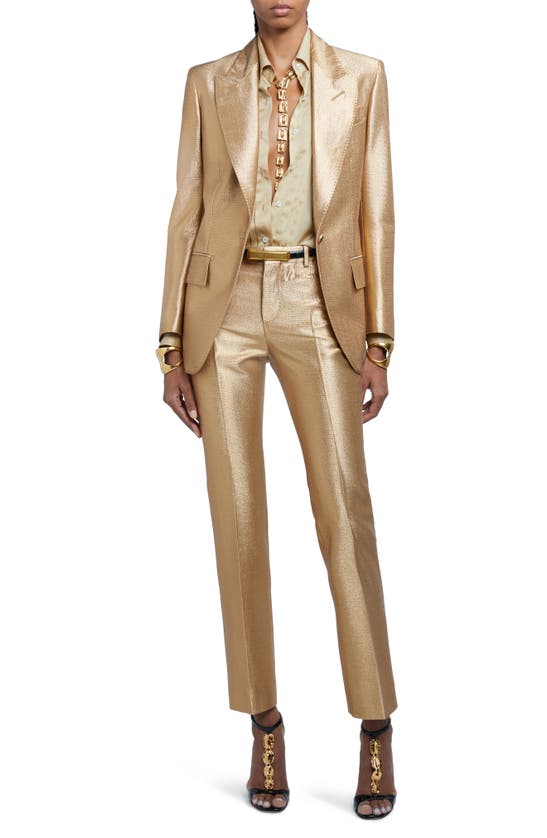 Shop Tom Ford Pleated Plastron Silk Charmeuse Button-up Shirt In Soft Beige