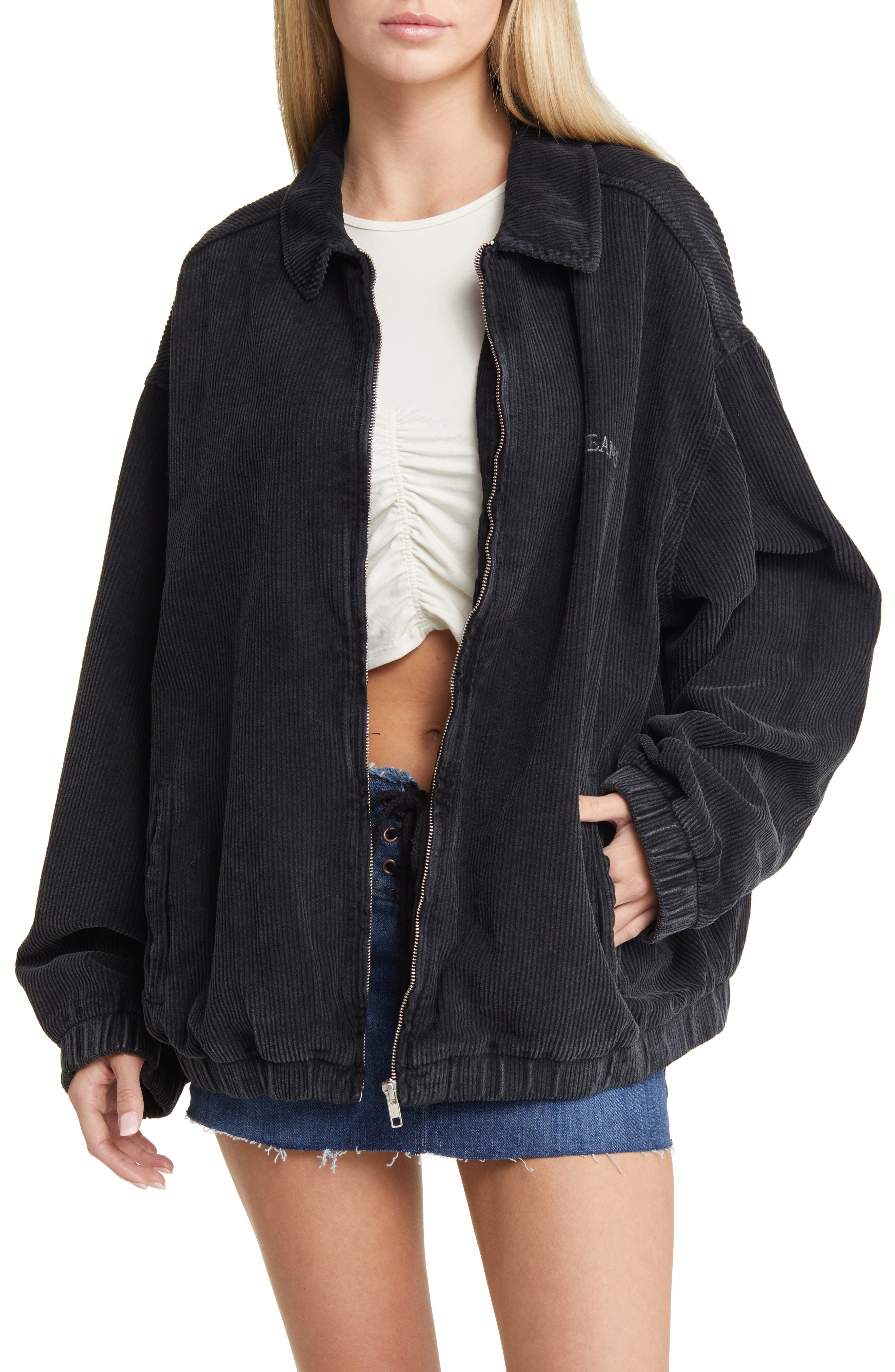 Bdg Urban Outfitters Oversize Corduroy Harrington Jacket in Black at Nordstrom, Size Large