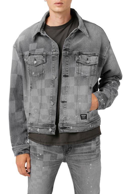 Checkerboard Denim Trucker Jacket in Grey Check