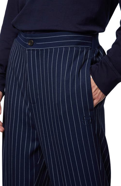 Sergio Tacchini Gessato Pinstripe Stretch Herringbone Track Pants In Maritime Blue