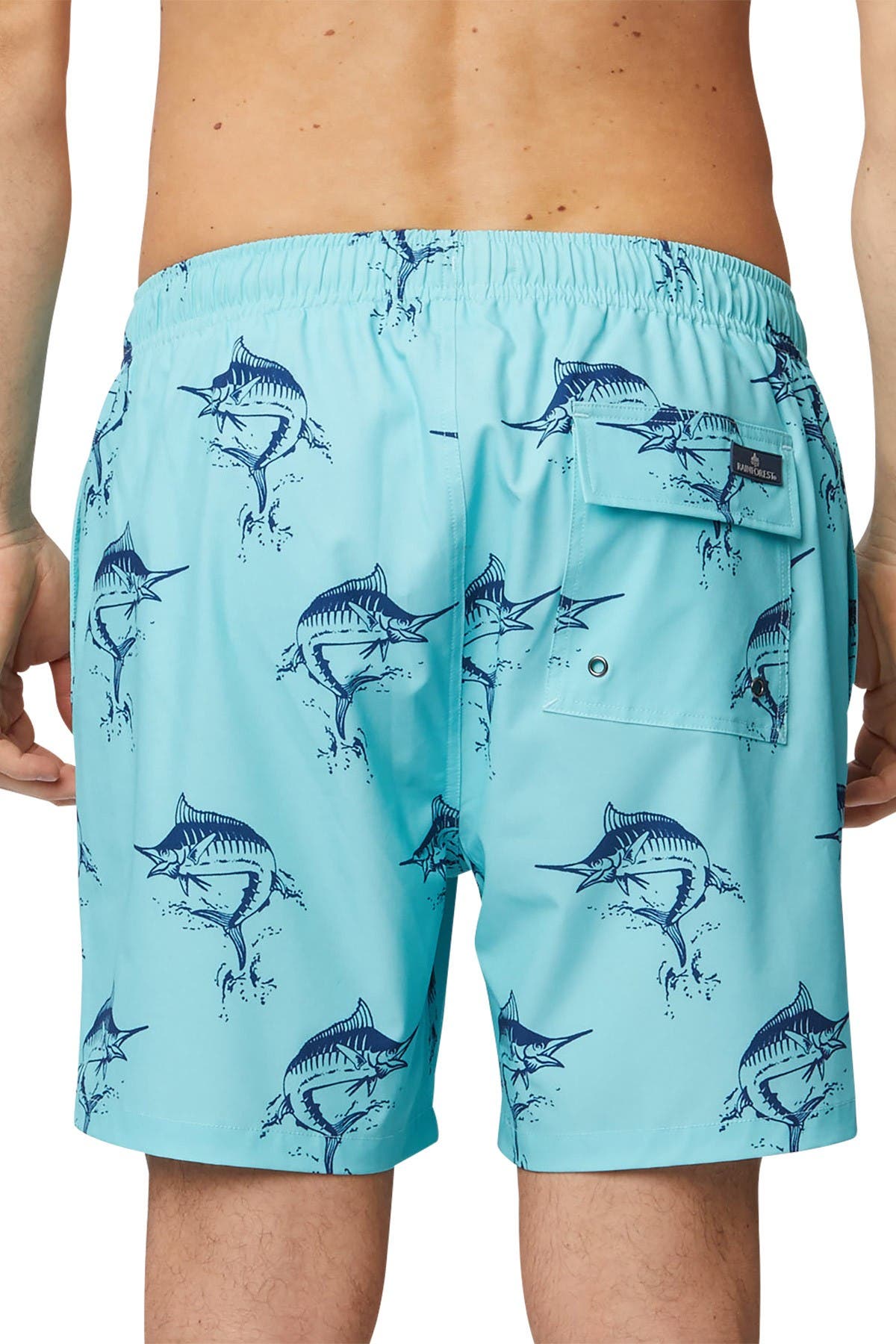 Rainforest Catch Swordfish Print Stretch Swim Trunks In Open Blue7