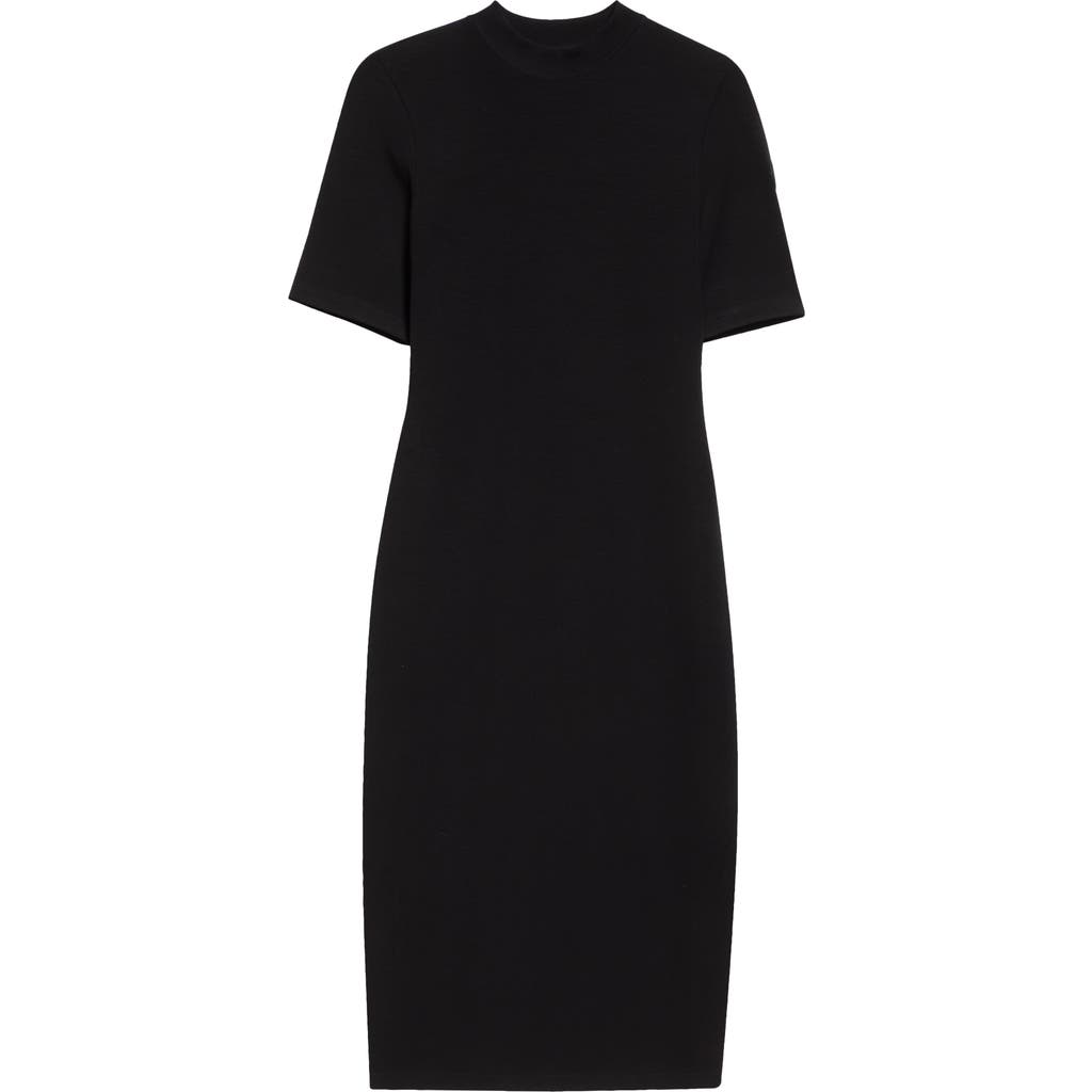 Moncler Cut & Sew Short Sleeve Midi Dress In Black