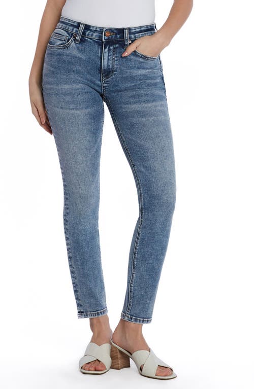 Shop Hint Of Blu Mid Rise Skinny Jeans In Veragated Blue