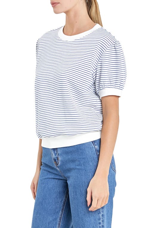 English Factory Stripe Terry Puff Sleeve Sweatshirt White/blue In White/blue