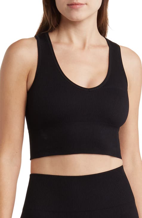 90 Degree By Reflex Womens Seamless V-neck Cropped Ribbed Tank Top - Black  - Large : Target