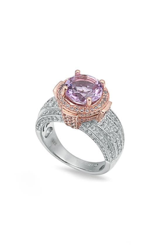 Suzy Levian Two-tone Semiprecious Stone & White Topaz Halo Ring In Pink