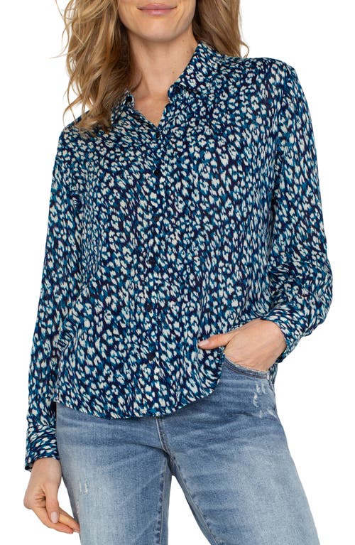 Liverpool Los Angeles Animal Print Button-Up Shirt Blue Topaz at Nordstrom,